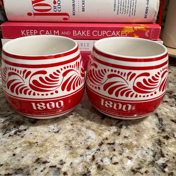 Set of two 1800 Tequila Ceramic Cups Design Barware~Limited edition.Red & white - Picture 1 of 5